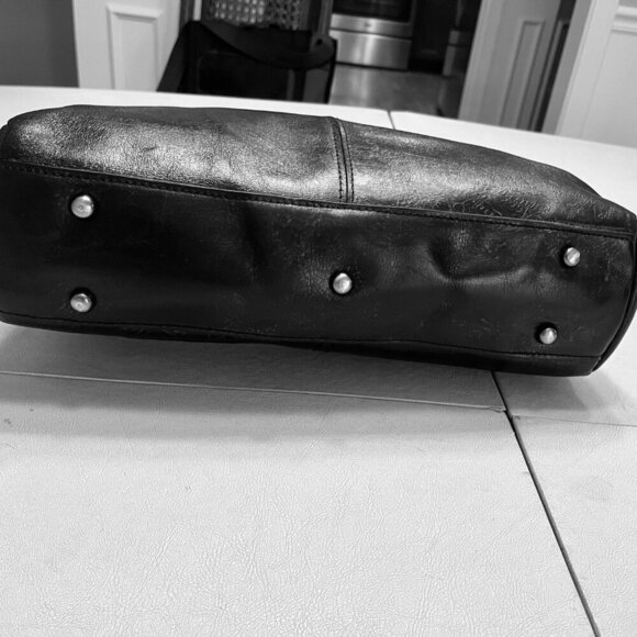 Patricia Nash Purse Tote  Shoulder Bag Black Leather  Embossed Map - Picture 5 of 8